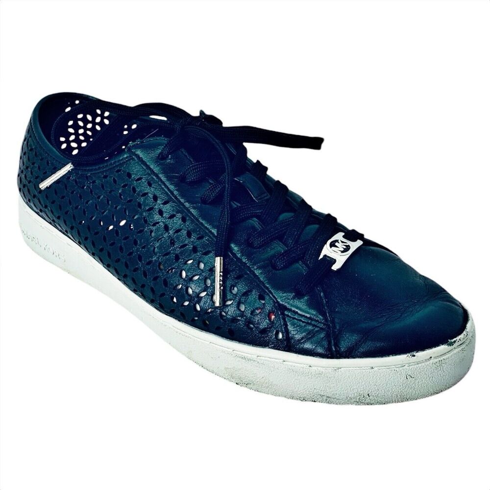 MICHAEL Michael Kors Olivia Black Perforated‎ Leather Lace-Up Sneakers Size 9